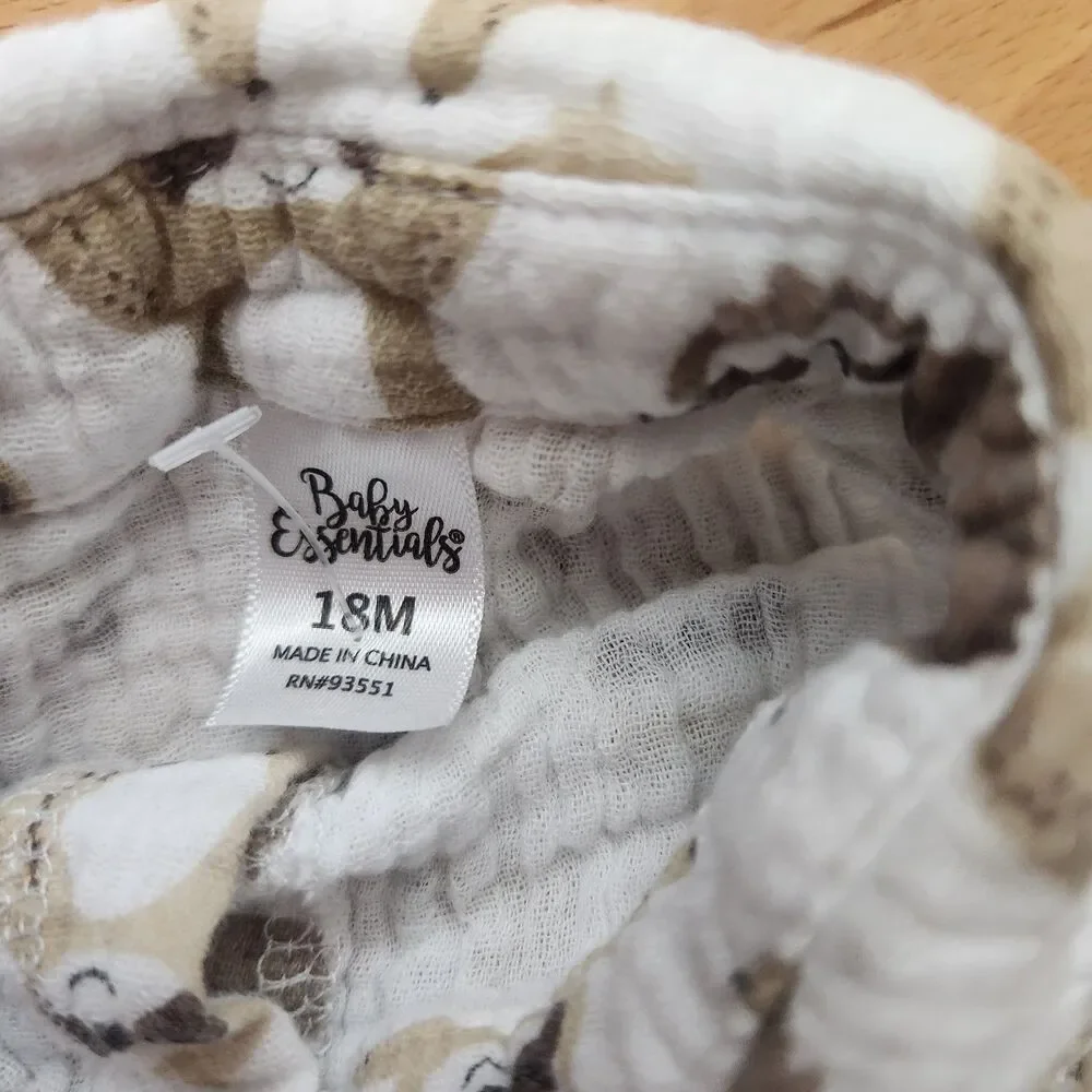 Infant Sloth Print Gauze Collared Cotton Romper, 18mos